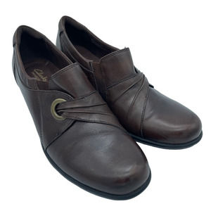 Clarks Womens Bendables Wish Trance Booties Brown Leather Slip On Mid Heel 9.5 M